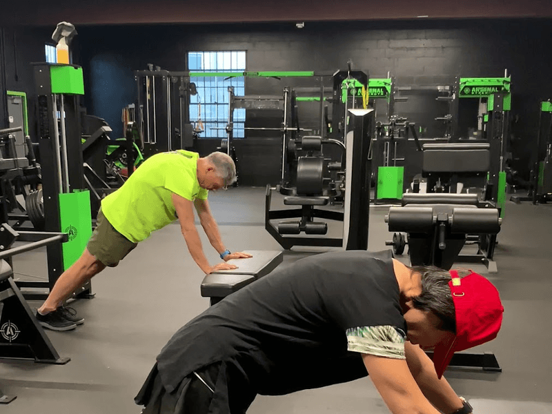 partner conditioning drills on the training floor